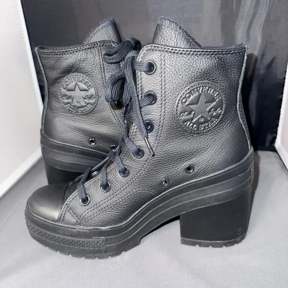 Converse Chuck 70 De Luxe Heel Leather High Boots Womens Size 6.5 Black Shoes - Picture 2 of 9
